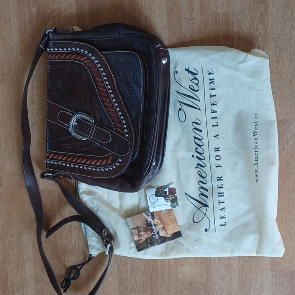 American West handbag genuine leather hand tooled lifetime warranty